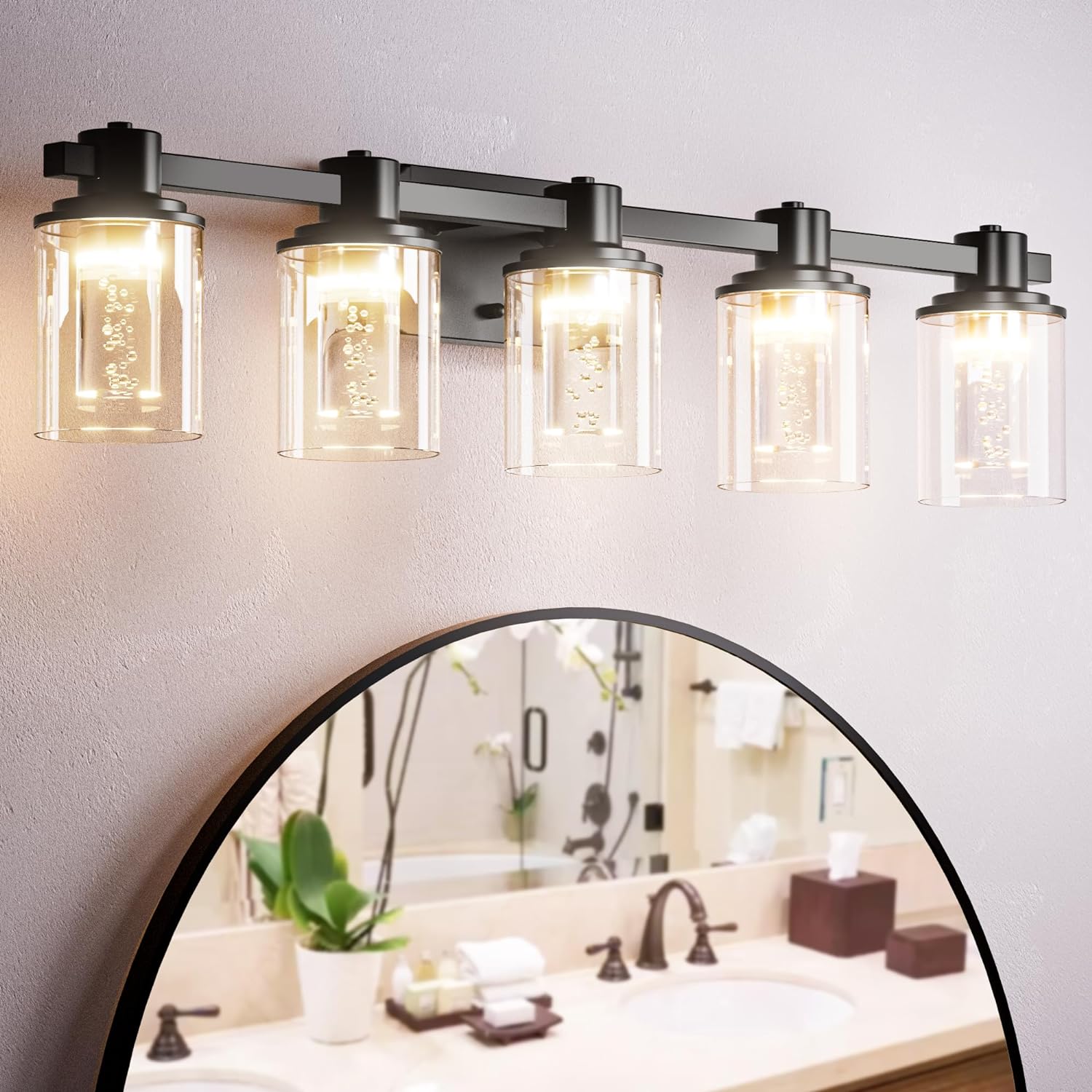 Quntis Bathroom Vanity Lights, 3-Lights Modern Chrome Bathroom Light Fixtures Over Mirror with Clear Glass Shade Crystal Bubble Wall Sconce Lighting for Hallway Kitchen Bedroom Living Room