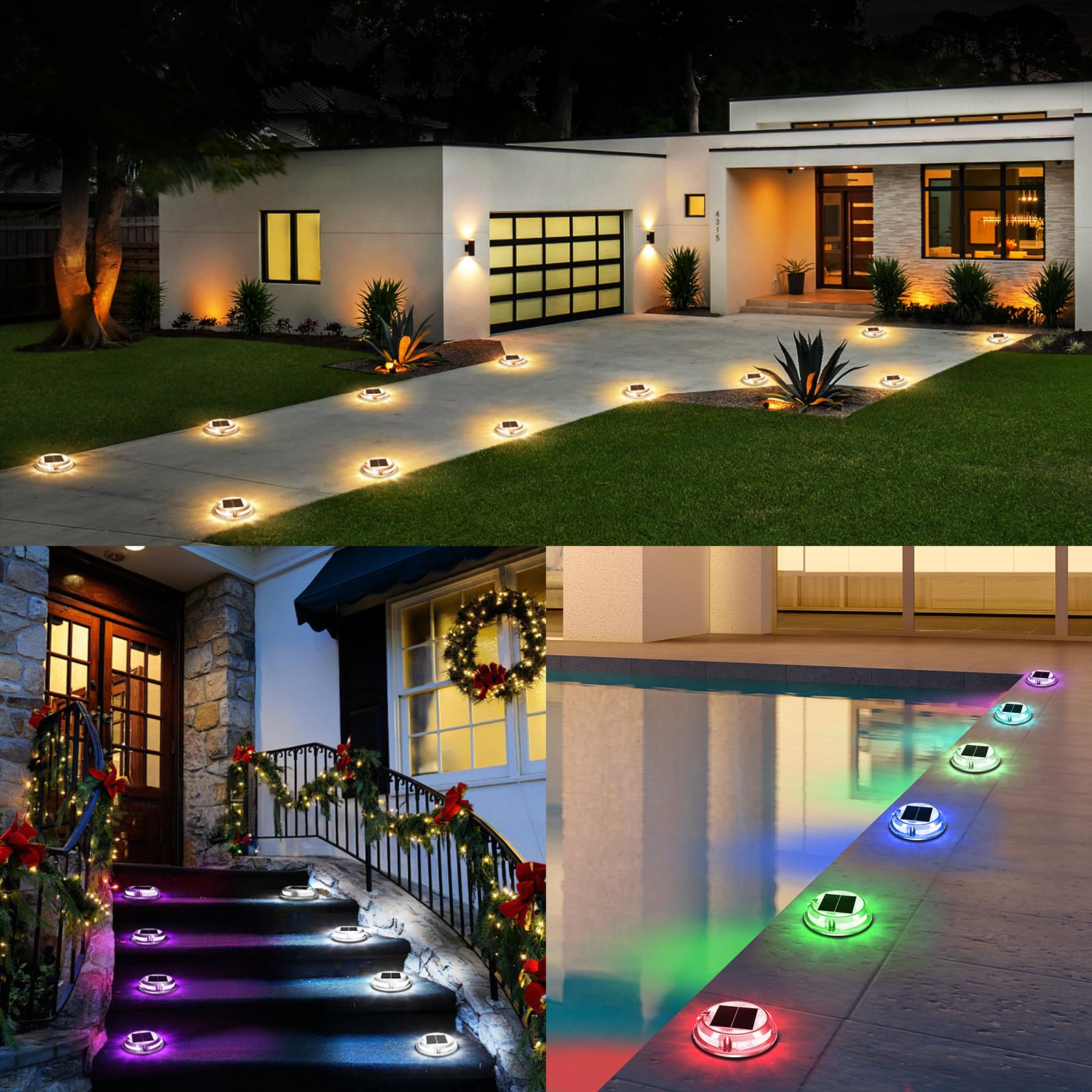 Luces de Deck Solar ¨C Luces LED RGB Impermeables IP68 para Caminos y Jardín