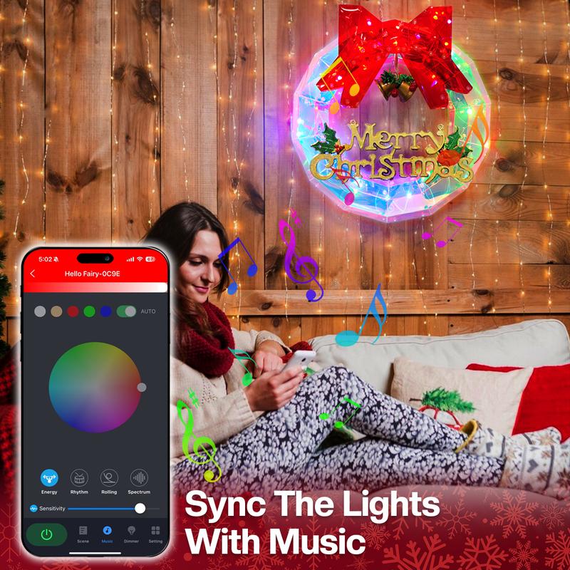 Smart RGB Christmas Wreath Light Ornaments, Christmas Wreath Decorations,Holiday Outdoor Indoor Set christmas 2024 ornaments