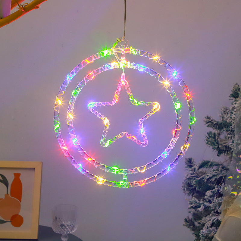 Quntis Christmas Double Ring Solar LED String Lights ¨C Christmas Tree Shape Atmosphere Lights with Star Design, Outer Diameter: 12.60 inches, Inner Ring Diameter: 10.24 inches