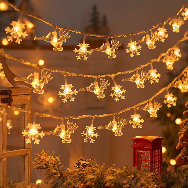 Quntis IP42 LED Christmas Tree Snowflake & Reindeer String Lights ¨C Battery-Powered Holiday Decor with Remote Control