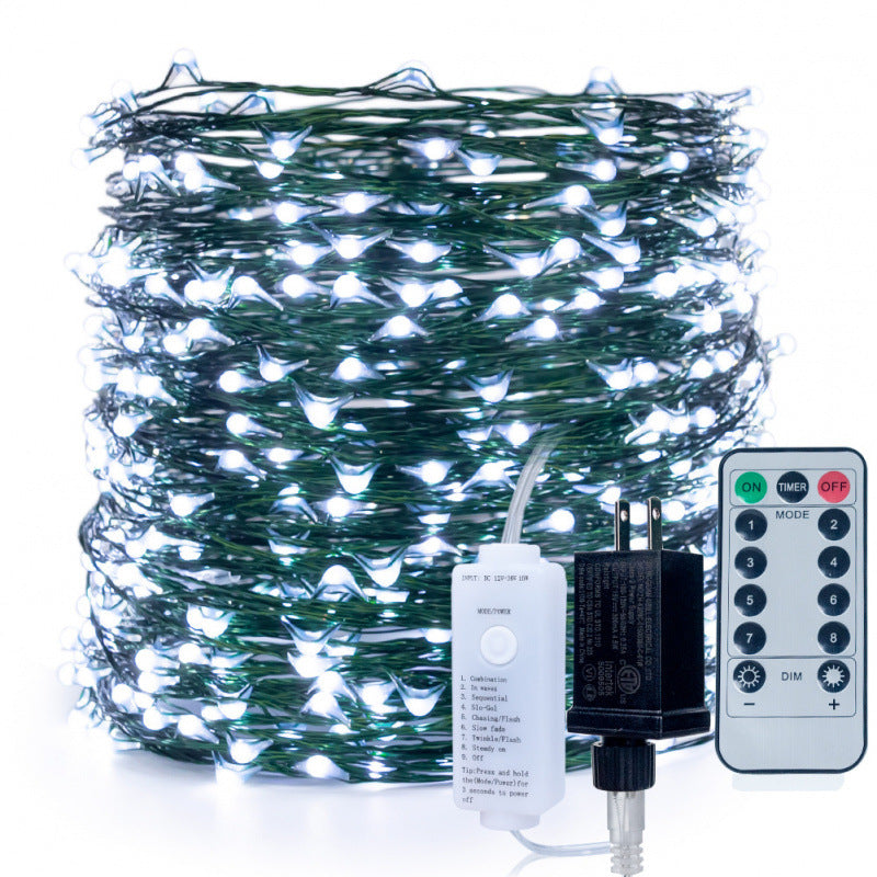 Quntis LED Star Christmas Tree String Lights ¨C 164ft (50m) Dark Green Copper Wire with Remote Control, Plug-In Waterproof Fairy Lights for Outdoor Xmas Decor