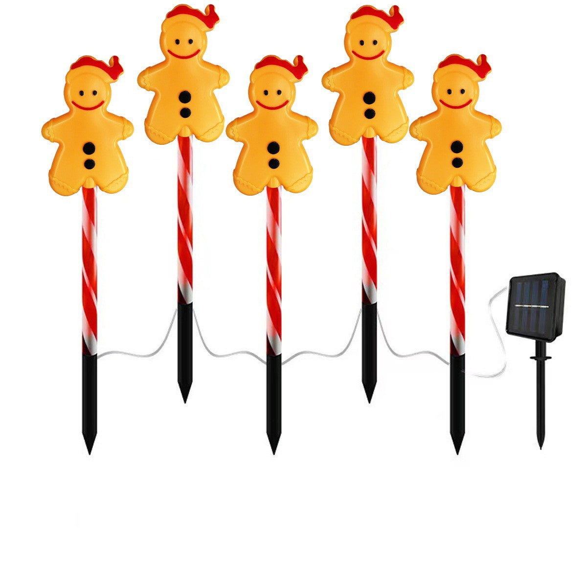 Quntis Solar Waterproof Gingerbread Man One-to-Five Christmas Lights ¨C 2-Pack Stake Lights for Holiday Yard & Garden Decor