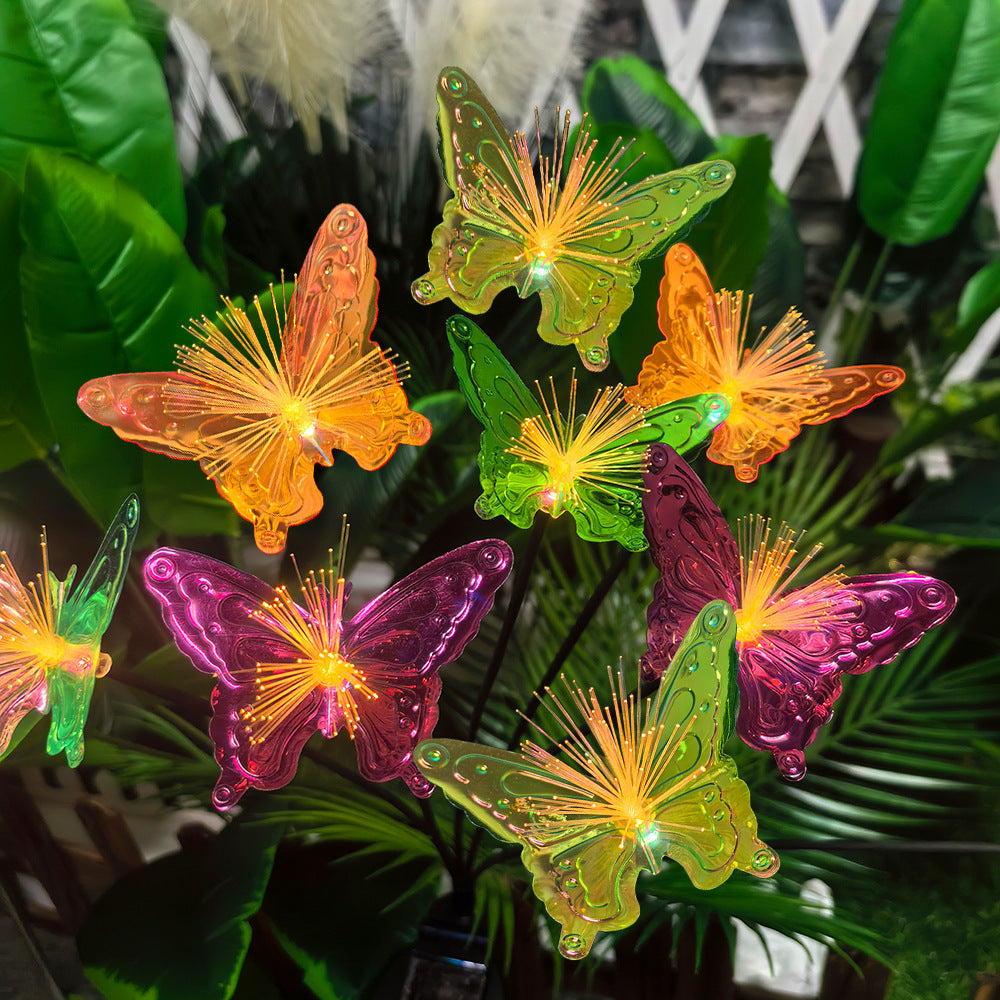 Quntis Lumières de jardin en fibre optique en forme de papillon changeant de couleur - 10 papillons par piquet, décoration extérieure pour le jardin et l'aménagement paysager de Noël et des fêtes.