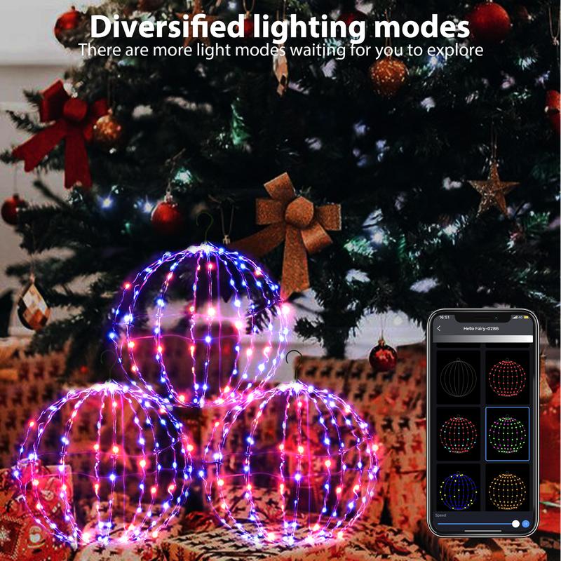 Foldable 3D Sphere Decoration Light,christmas 2024 ornament,LED Light,Indoor/Outdoor Use, Party wedding holiday patio decoration lights Set RGB