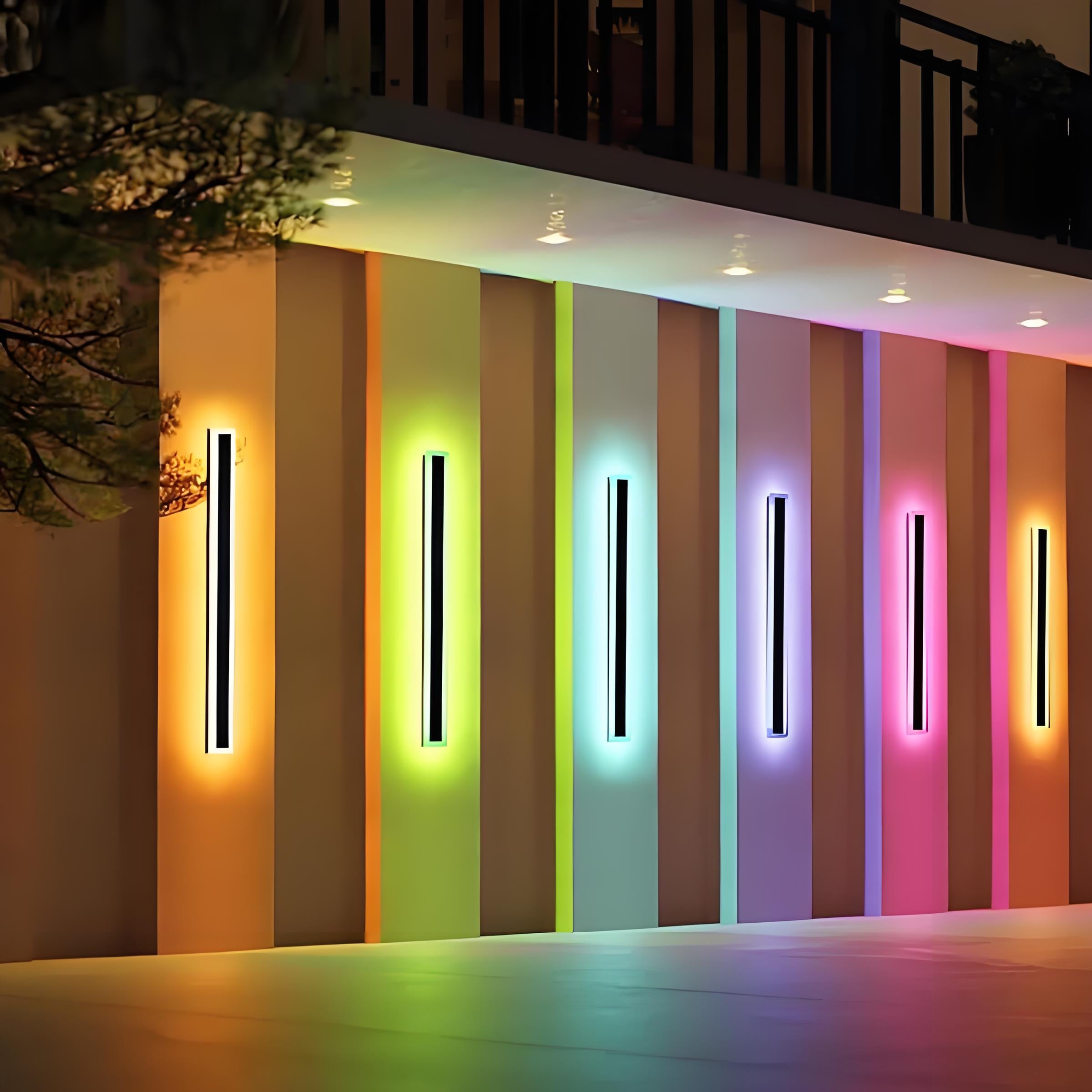 Outdoor Modern Wall Light, 7 Colour RGB Dimmable Long Wall Sconce, IP65 Waterproof Simple Acrylic Exterior Wall Mount Lights Fixtures for Patio House Garage, Front Door, Porch