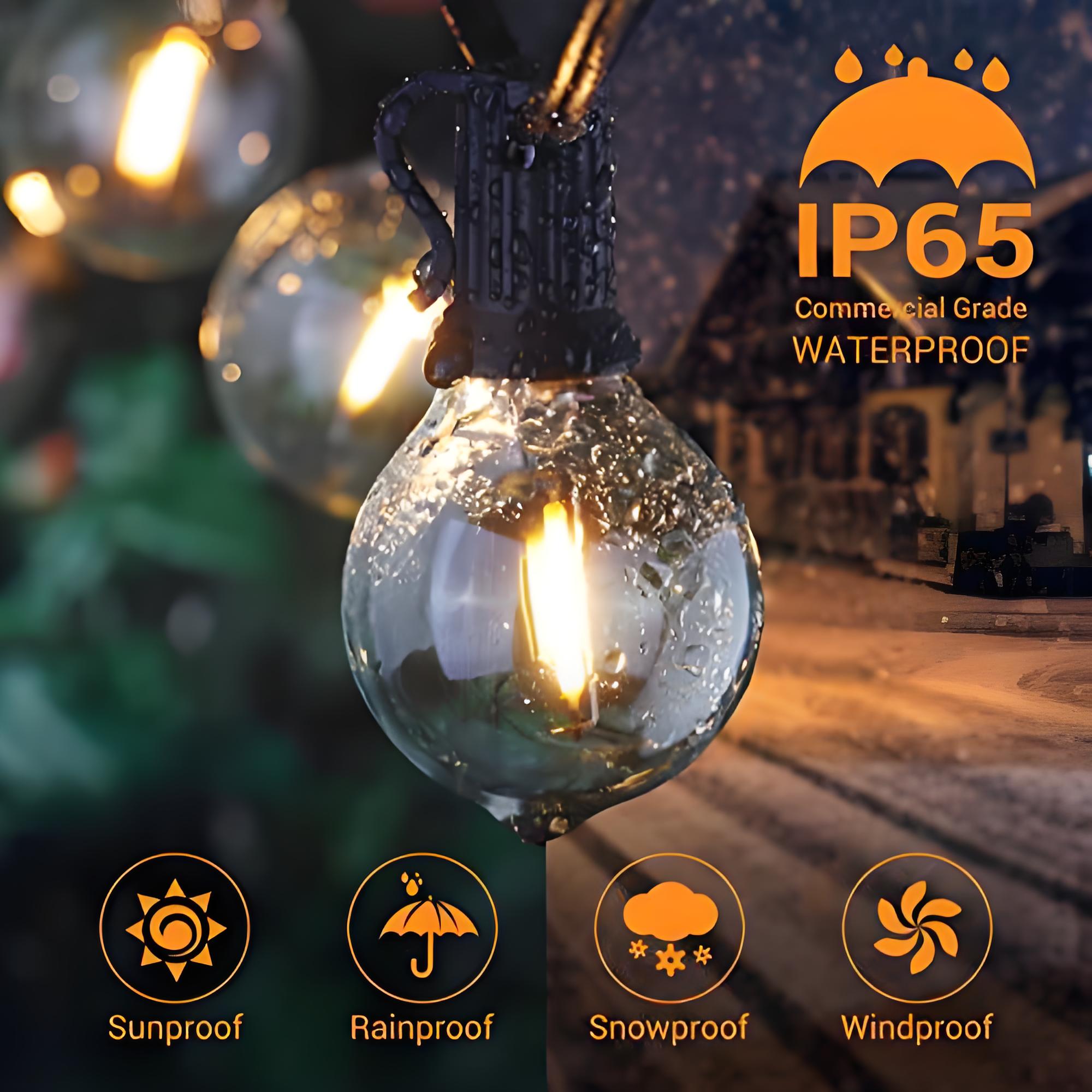 Outdoor String Lights, Connectable 32FT 30+3 Bulbs G40 Globe Led String Lights, IP65 Waterproof Outdoor Patio String Lights Plug in for Backyard Porch Garden Bistro Gazebo Cafe Deck Wedding Party