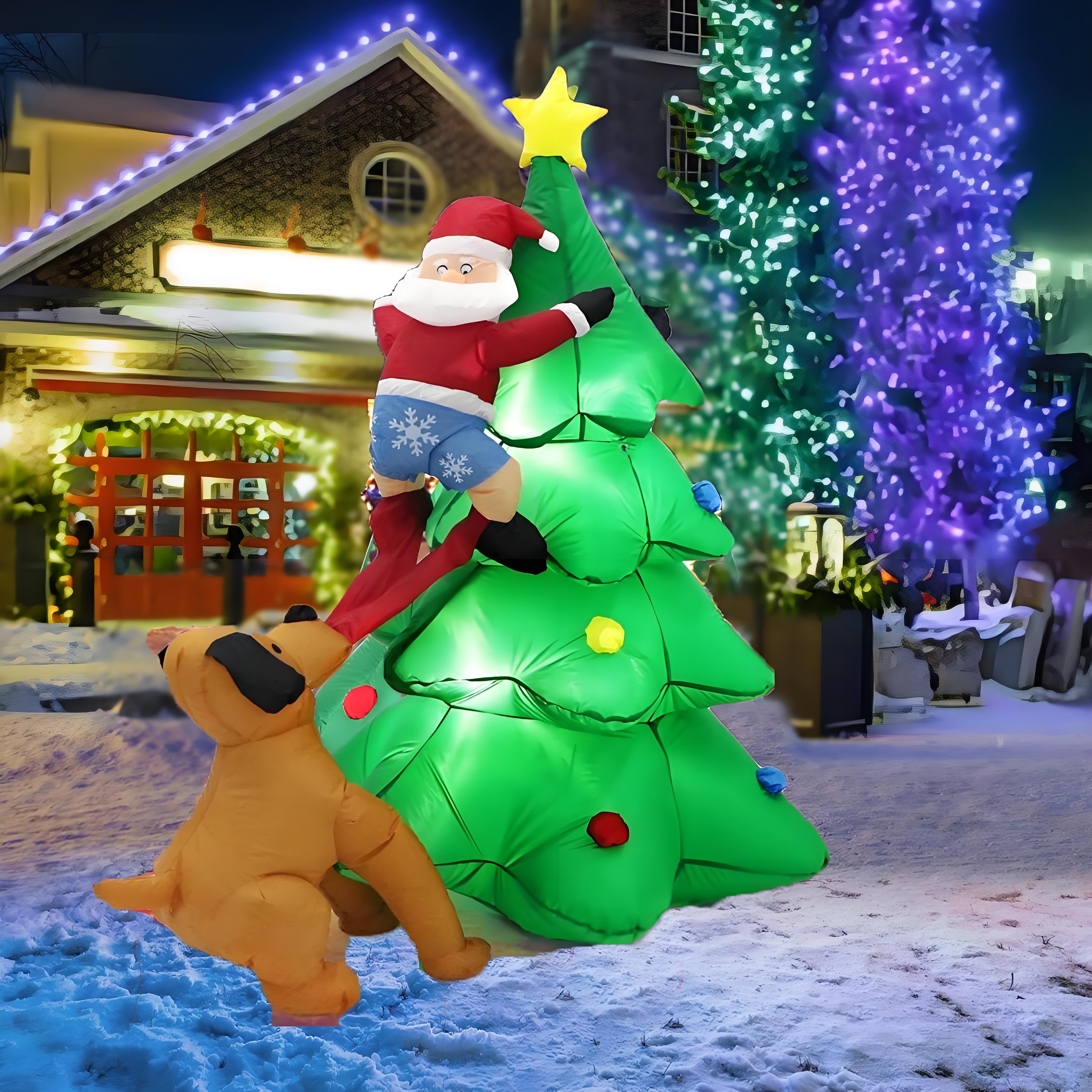 Décoration de jardin de Noël gonflable – Santa avec traîneau tiré par deux rennes