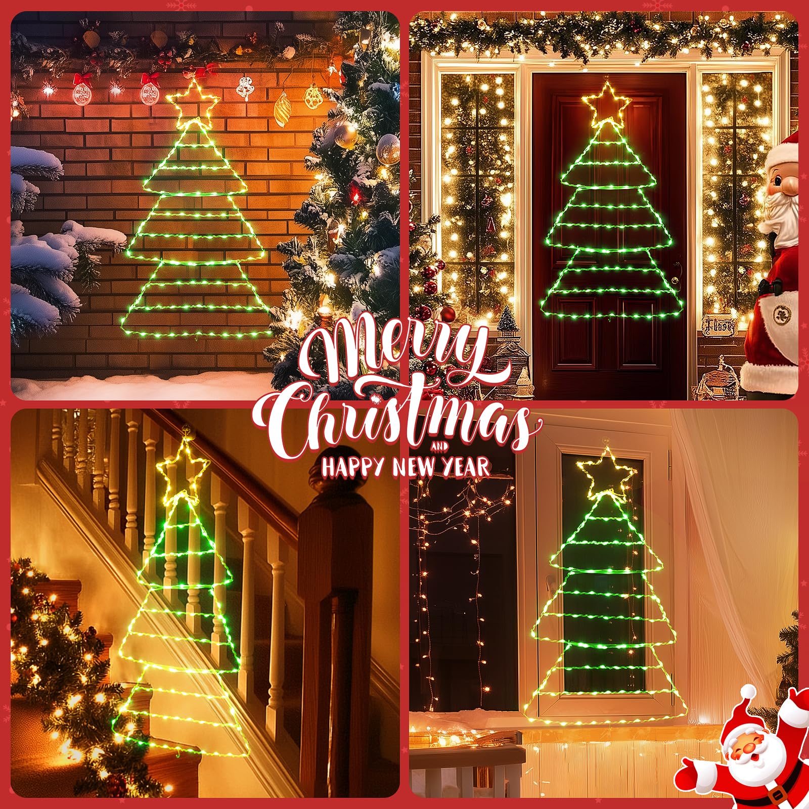 Quntis Christmas Decorations Lights, 2.2FT Christmas Window Lights, 143 Lights Christmas Tree Ladder Lights, 8 Modes&Timer Battery Christmas Decor Window Lights Indoor Outdoor Wall Home Garden Door