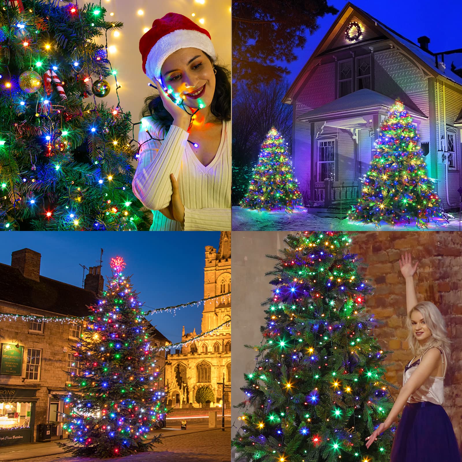 Color Changing Christmas Tree Lights, 11 Modes & 3 Timer Modes & 4 Brightness with Memory Function, 6.6FT x10 Lines 400 Diamond LED Christmas String Light Outdoor Waterproof