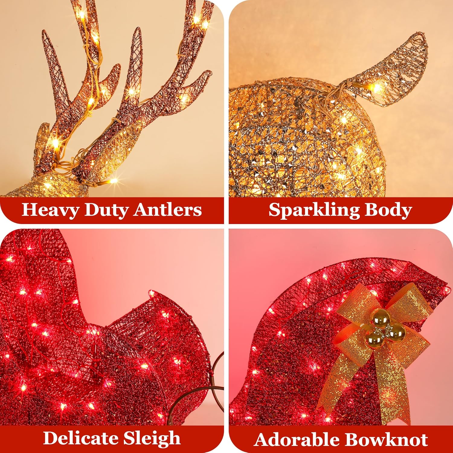 Lighted Christmas Reindeer & Sleigh Outdoor Decor Set  LED Lights