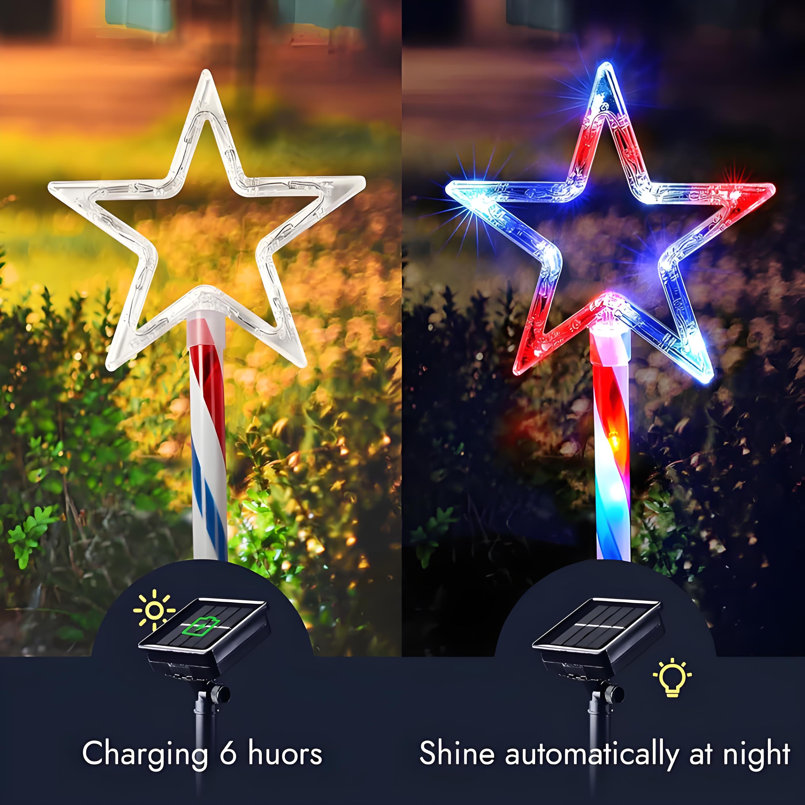 4-Pack Patriotic Solar Pathway Lights – Red, White & Blue Star Outdoor Decorations with Waterproof Stakes, 8 Lighting Modes for 4th of July & Christmas