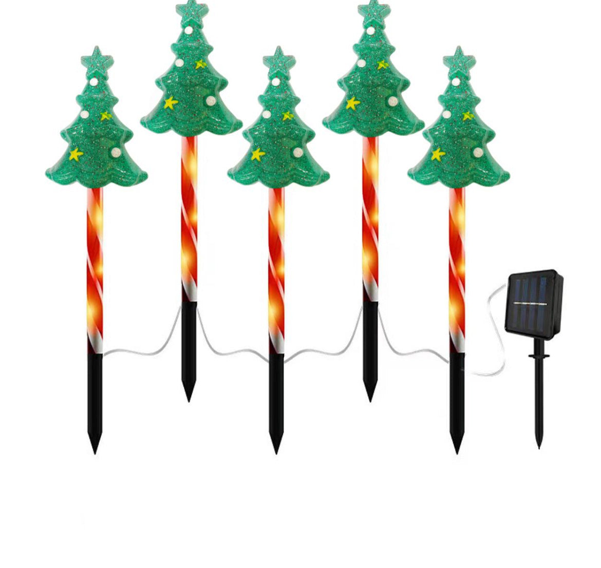 Quntis Eins-bis-Fünf LED Stern Solar Weihnachtsbaum Steckerlichter – 2er-Pack Außen Garten, Terrasse & Rasen Dekoration für Feiertagsbeleuchtung