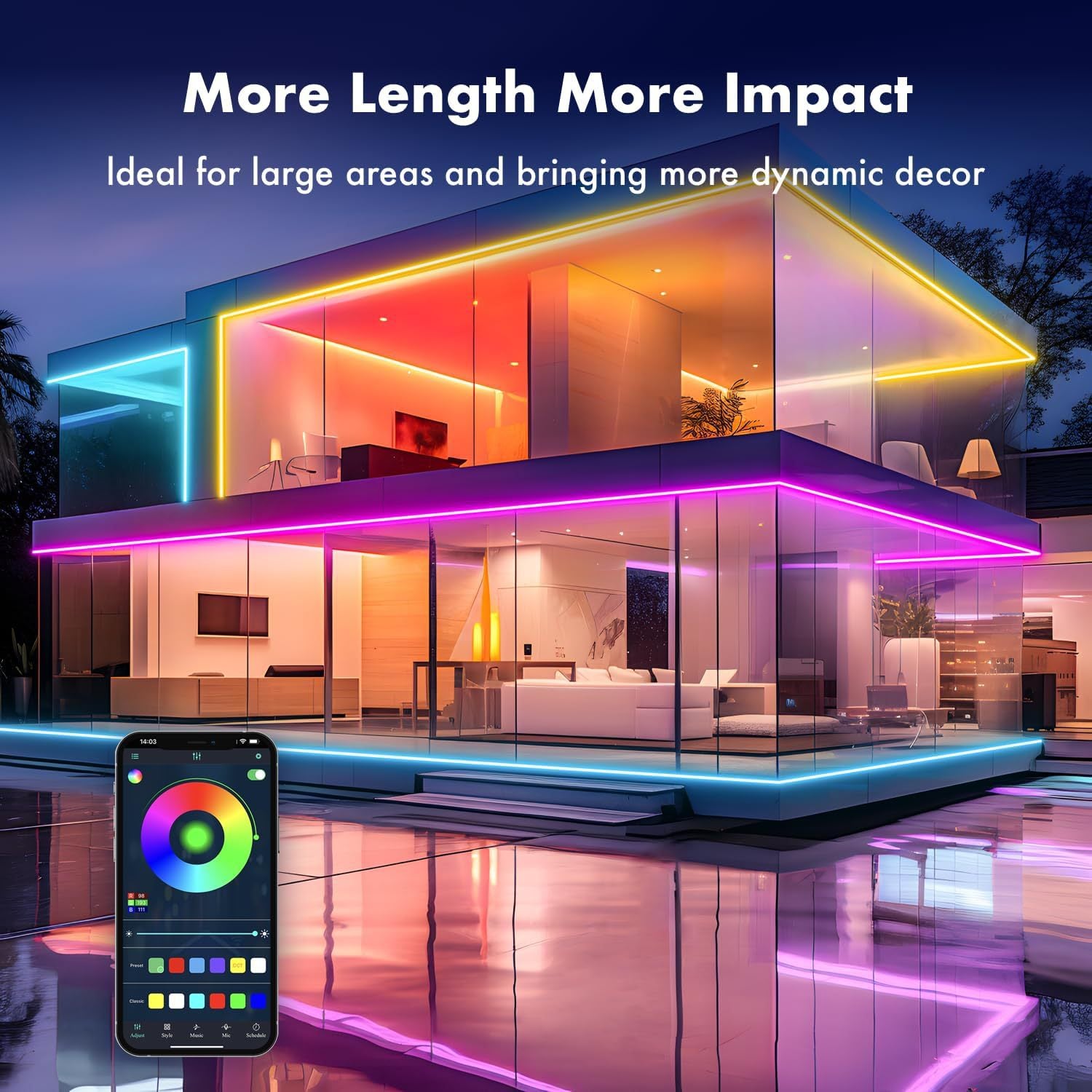 Waterproof LED Neon Strip Lights – Low Voltage Smart Bluetooth APP Music Control Light Kit