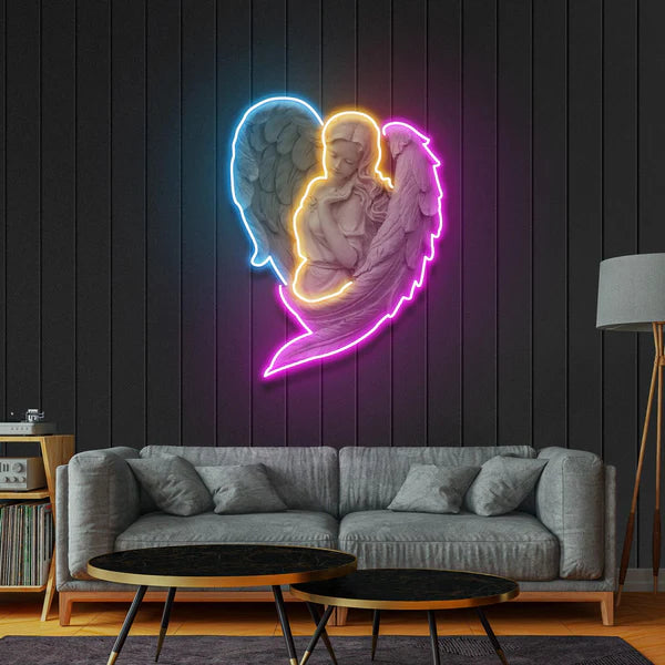 Celestial Angel Heart Neon Sign, Ethereal Design, Serene Illumination, and Durable LED Lighting for a Tranquil Touch