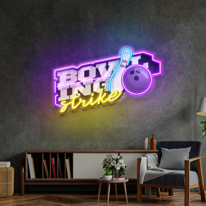 Bowling Strike Neon Sign Dynamic Bowling Ball and Pins Design for Game Rooms and Entertainment Spaces