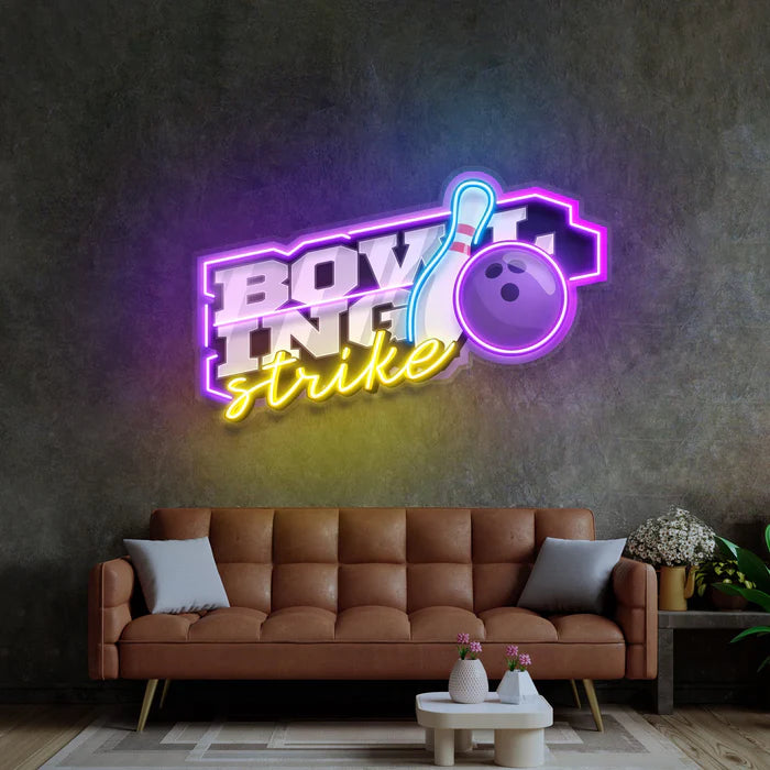 Bowling Strike Neon Sign Dynamic Bowling Ball and Pins Design for Game Rooms and Entertainment Spaces