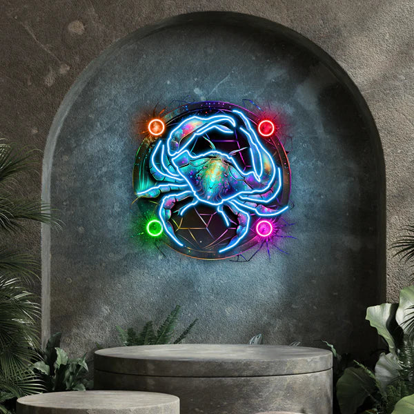 Cancer Zodiac Neon Sign Nurturing Energy with Crab Symbol for Living Rooms Bedrooms Meditation Spaces