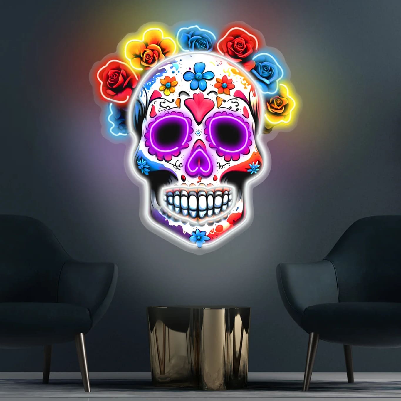 Day of the Dead Decor with Intricate Floral Details, Bold LED Colors, and Durable Design for Home, Bars, and Themed Celebrations