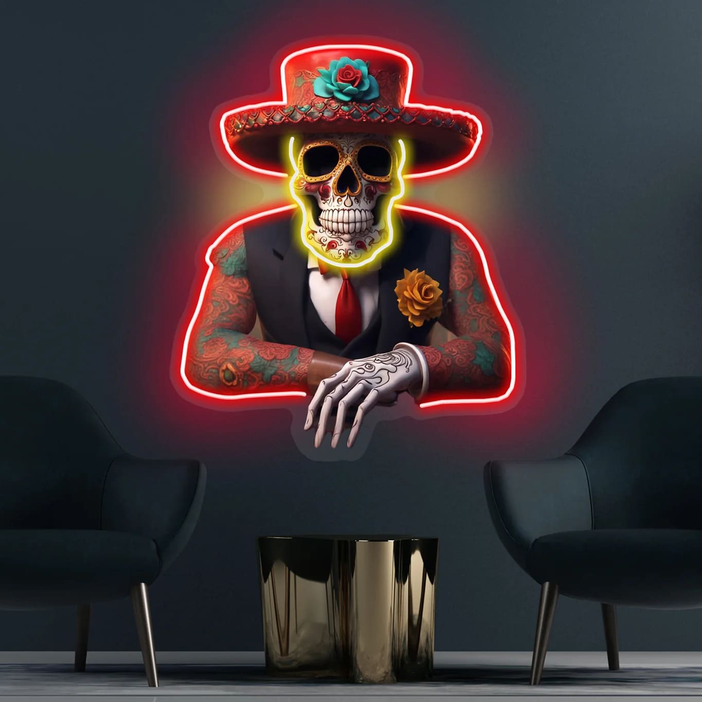 Day of the Dead Neon Sign – Vibrant Sugar Skull LED Art for Festive and Cultural Decor