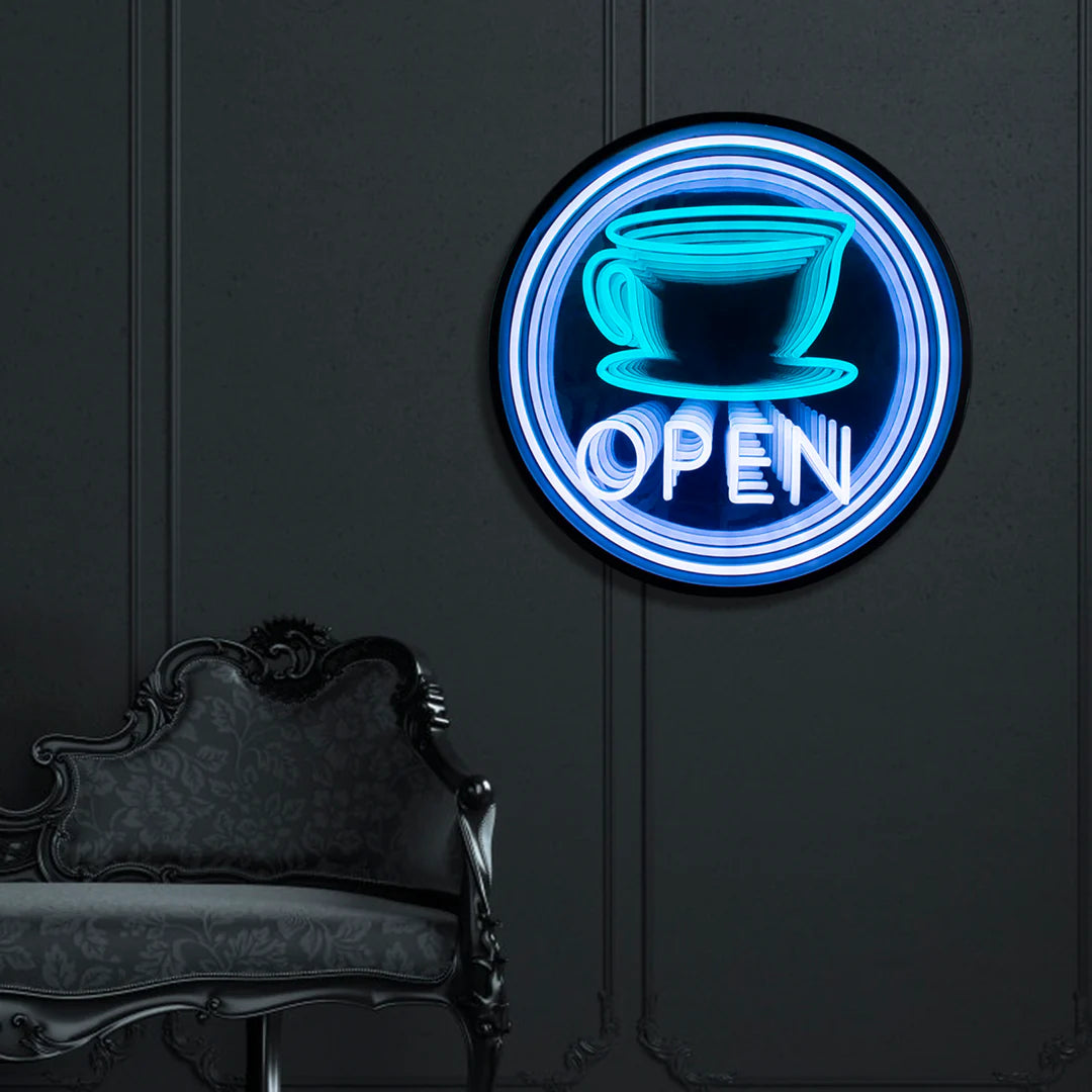 3D Infinity Coffee Cup 'OPEN' Neon Sign – Perfect for Cafes & Cozy Corners