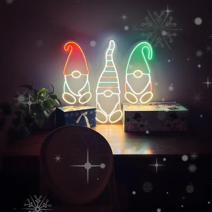 Merry Christmas Gnomes Neon Sign – Whimsical Holiday Decor with Vibrant Neon Glow