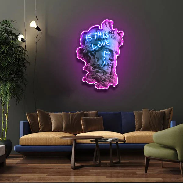 "Is This Love?" Neon Sign ¨C Abstract Smoke & Blue Sculpture, Purple Outline, Durable, Energy-Efficient, Perfect for Home & Studio