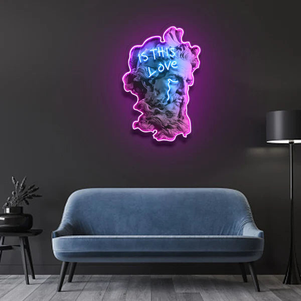 "Is This Love?" Neon Sign ¨C Abstract Smoke & Blue Sculpture, Purple Outline, Durable, Energy-Efficient, Perfect for Home & Studio