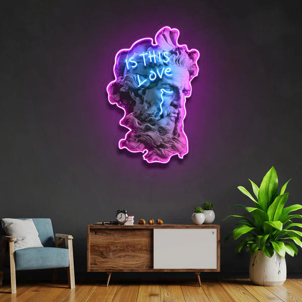 "Is This Love?" Neon Sign – Abstract Smoke & Blue Sculpture, Purple Outline, Durable, Energy-Efficient, Perfect for Home & Studio