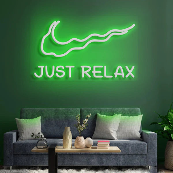 Serene 'Just Relax' Neon Sign,Calming Blue Illumination, Elegant Design, and Durable Quality for Tranquil Spaces