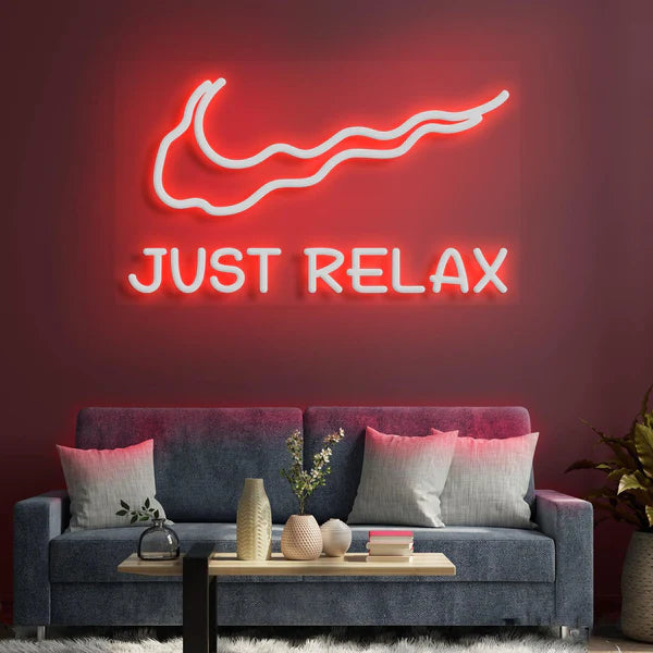 Serene 'Just Relax' Neon Sign,Calming Blue Illumination, Elegant Design, and Durable Quality for Tranquil Spaces