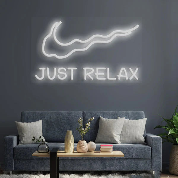 Serene 'Just Relax' Neon Sign,Calming Blue Illumination, Elegant Design, and Durable Quality for Tranquil Spaces