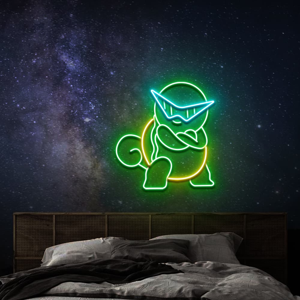 Whimsical Squirtle Neon Sign – Bright Blue & Yellow Pokémon Wall Light for Gaming Rooms and Kids' Spaces