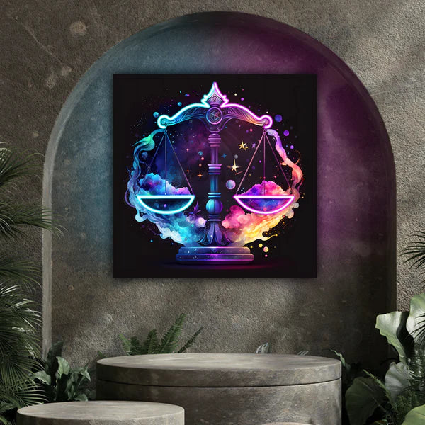 Libra Zodiac Neon Sign Balance and Harmony with Intricate Scales for Living Rooms Bedrooms