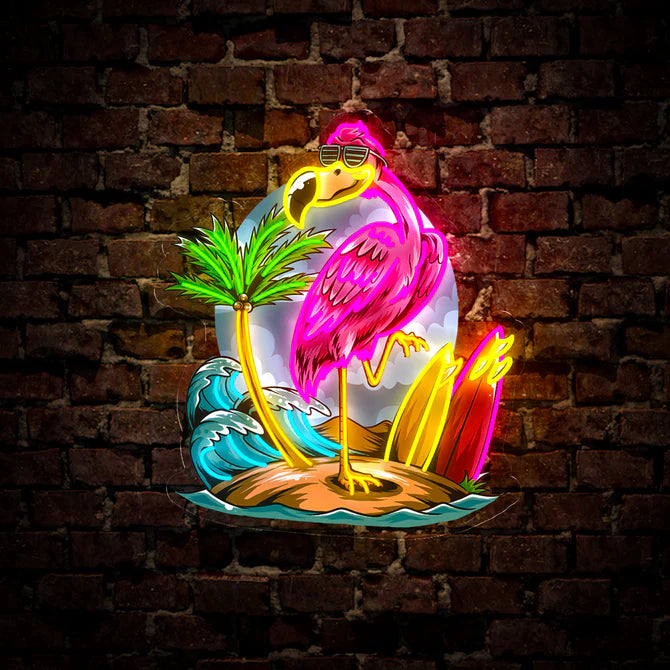 Pink Flamingo Summer Vibes Artwork Neon Sign