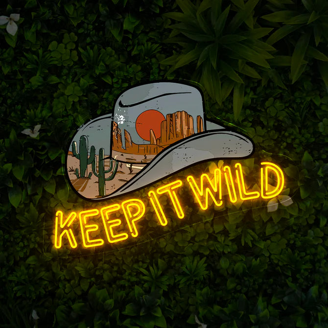 Cowboy Hat & Desert Landscape with 'KEEP IT WILD' ¨C Perfect for Bars, Patios, and Man Caves