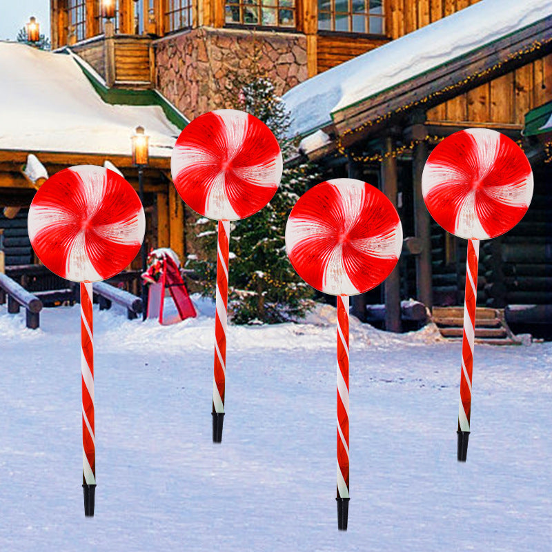 One-to-Five Outdoor Solar Christmas Lights ¨C LED Solar Lollipop Lights, Waterproof Candy Cane Shaped Decorations for Festive Yard & Garden, 18CM Diameter