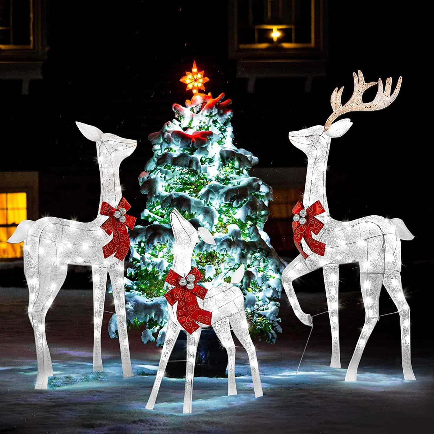 3-Piece Outdoor Reindeer Christmas Decorations Yard, Pre Lit Deer Family with 365 Led Lights