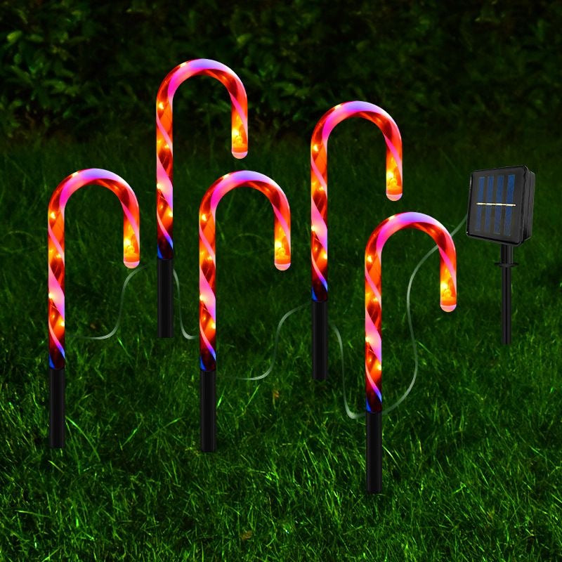 Outdoor Solar Christmas Lights – Solar Candy Cane Ground Lights for Holiday Lawn Decoration, Set of 1 to 5 for a Festive Winter Wonderland.Candy Cane Lights.