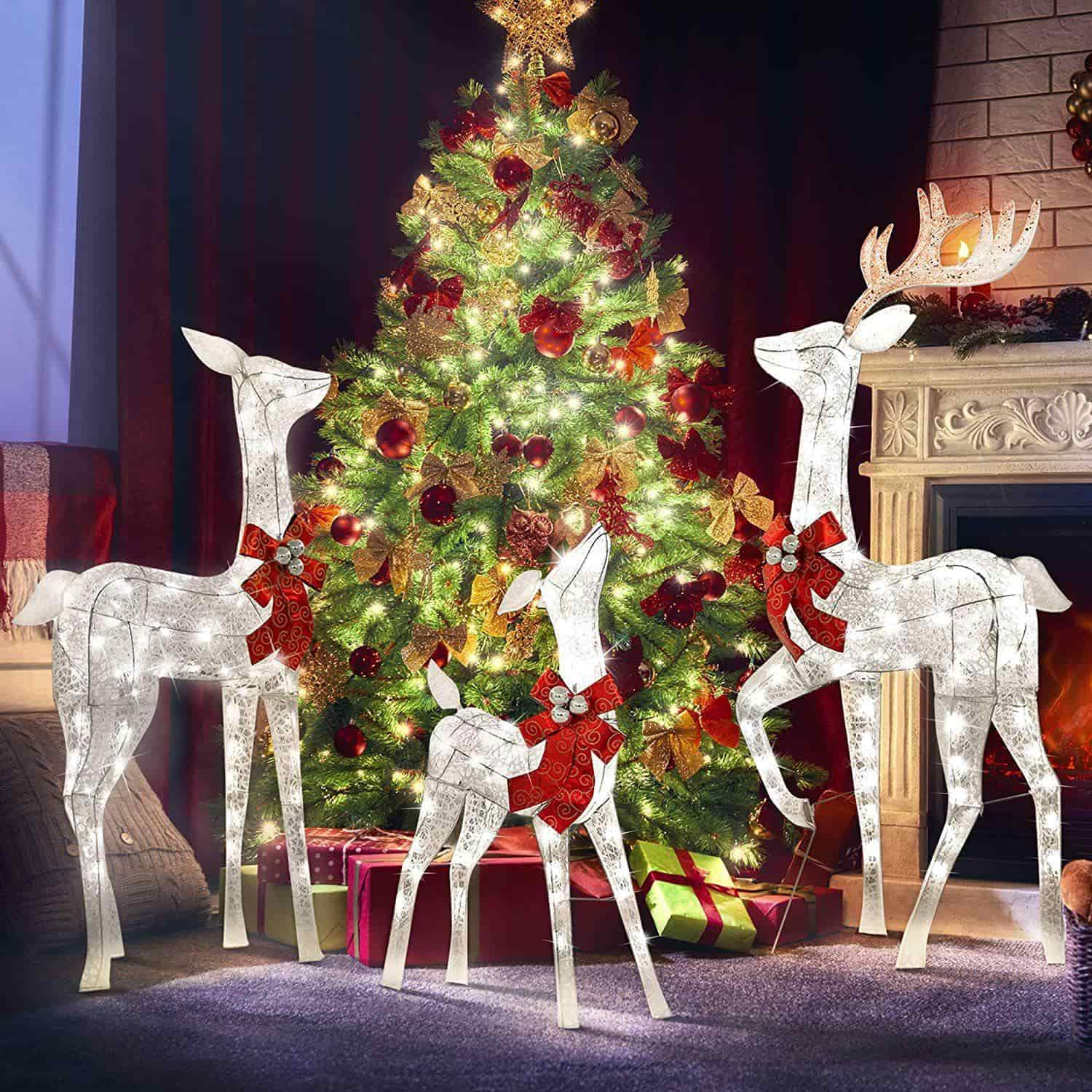 3-Piece Outdoor Reindeer Christmas Decorations Yard, Pre Lit Deer Family with 365 Led Lights