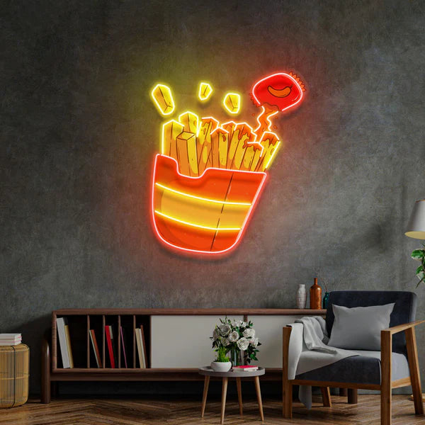 Playful French Fries Neon Sign: Vibrant Design, High-Quality Construction, and Versatile Charm for Any Setting