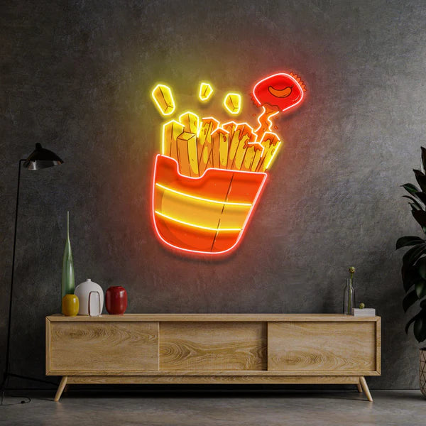 Playful French Fries Neon Sign: Vibrant Design, High-Quality Construction, and Versatile Charm for Any Setting