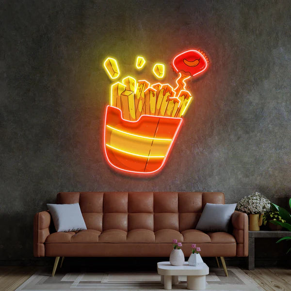 Playful French Fries Neon Sign: Vibrant Design, High-Quality Construction, and Versatile Charm for Any Setting