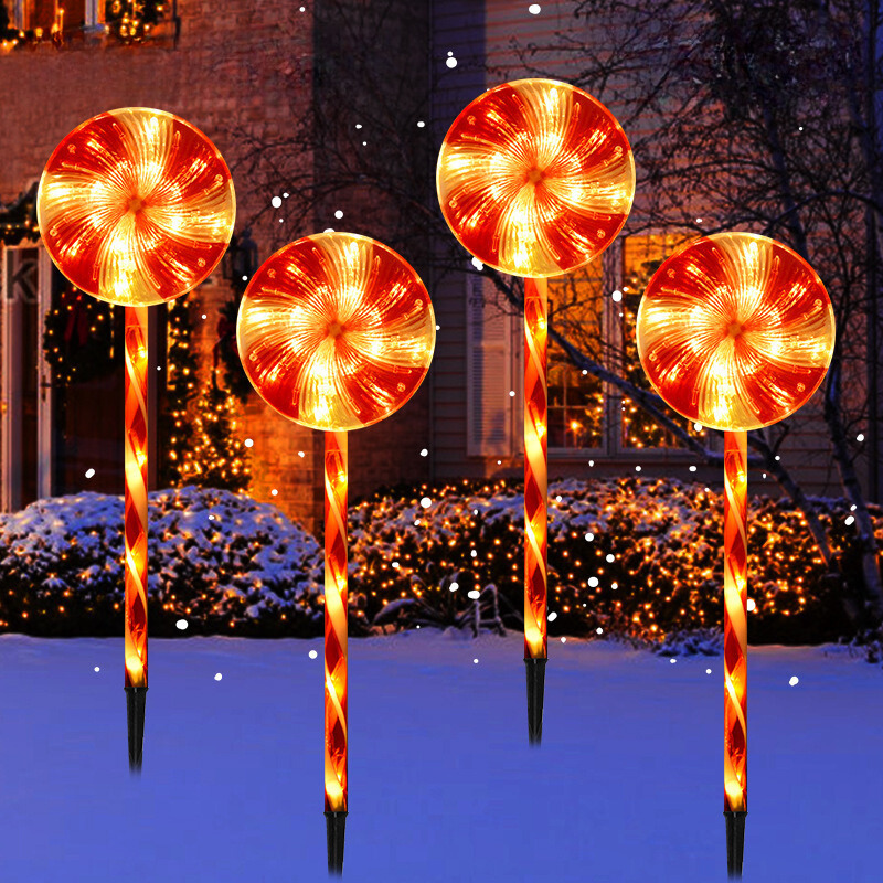 Luzes de Natal Solar ao Ar Livre de Um a Cinco ¨C Luzes de Lollipop LED Solar, Decorações em Forma de Bastão de Doces à Prova de Água para Jardim e Quintal Festivos, 18CM de Diâmetro