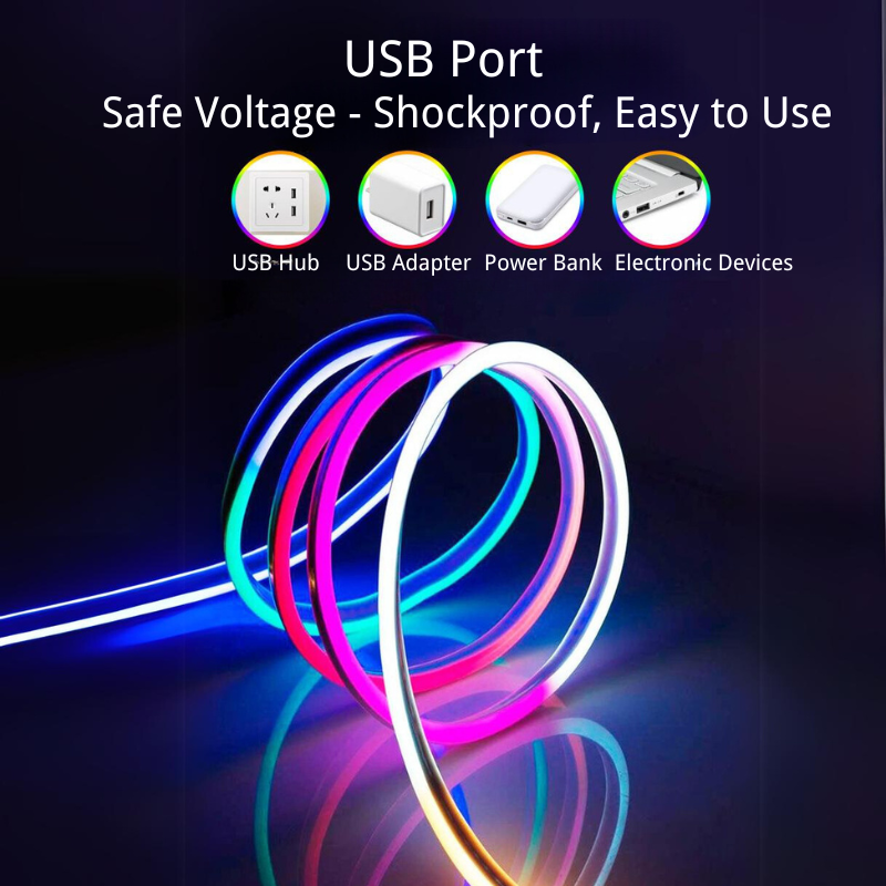 RGBIC 5V Bluetooth Music Dynamic Neon Light Strip - 2m, 3m, 5m DIY Shape Customization, Perfect for Gaming Room Decor