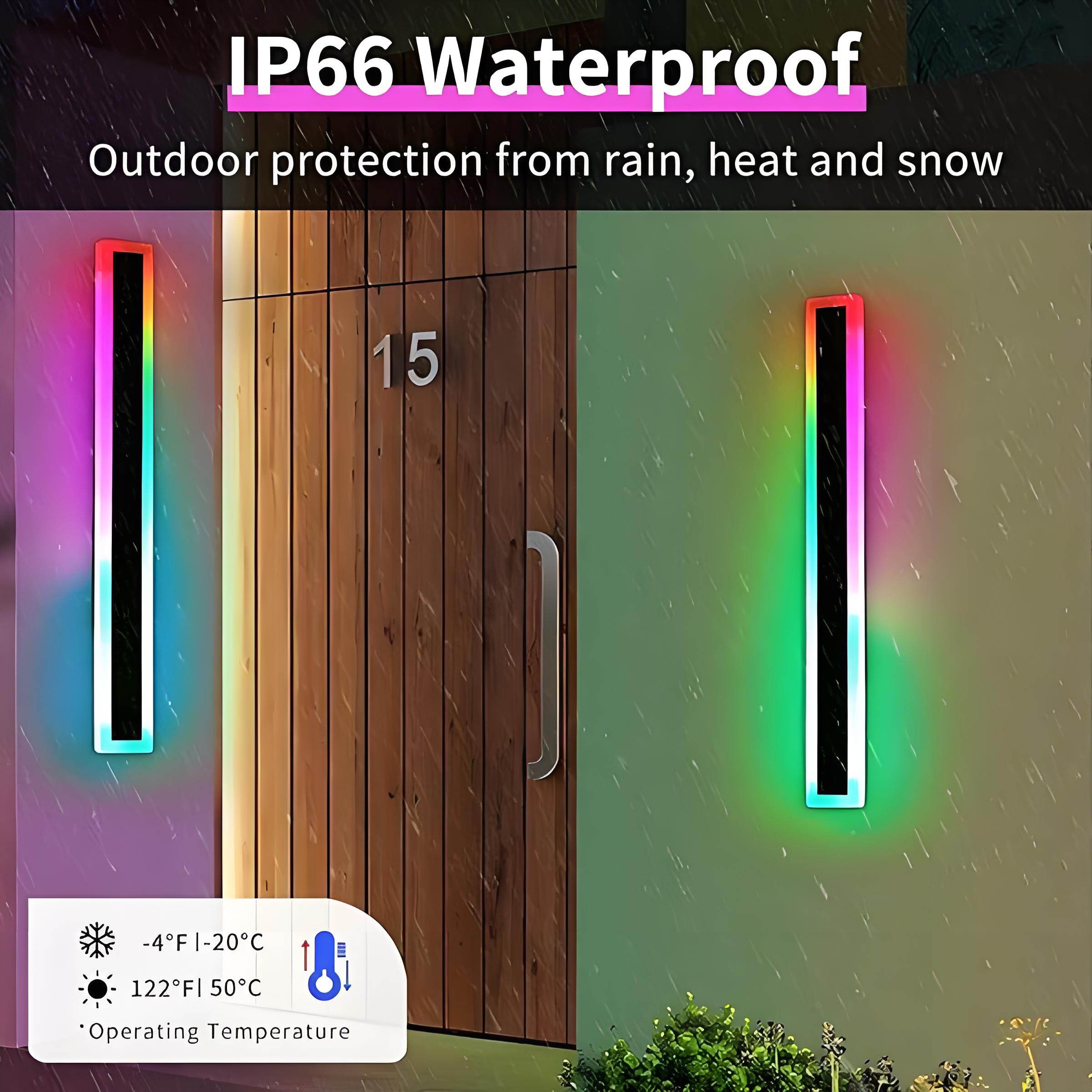 Outdoor Modern Wall Light, 7 Colour RGB Dimmable Long Wall Sconce, IP65 Waterproof Simple Acrylic Exterior Wall Mount Lights Fixtures for Patio House Garage, Front Door, Porch