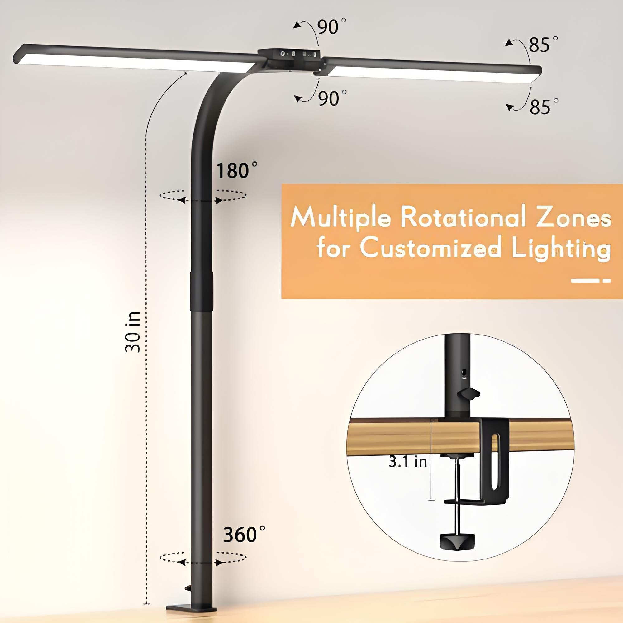 LED ScreenLinear Desk Fold Pro,Double Head Architect Desk Light with Clamp (30.7Inch)