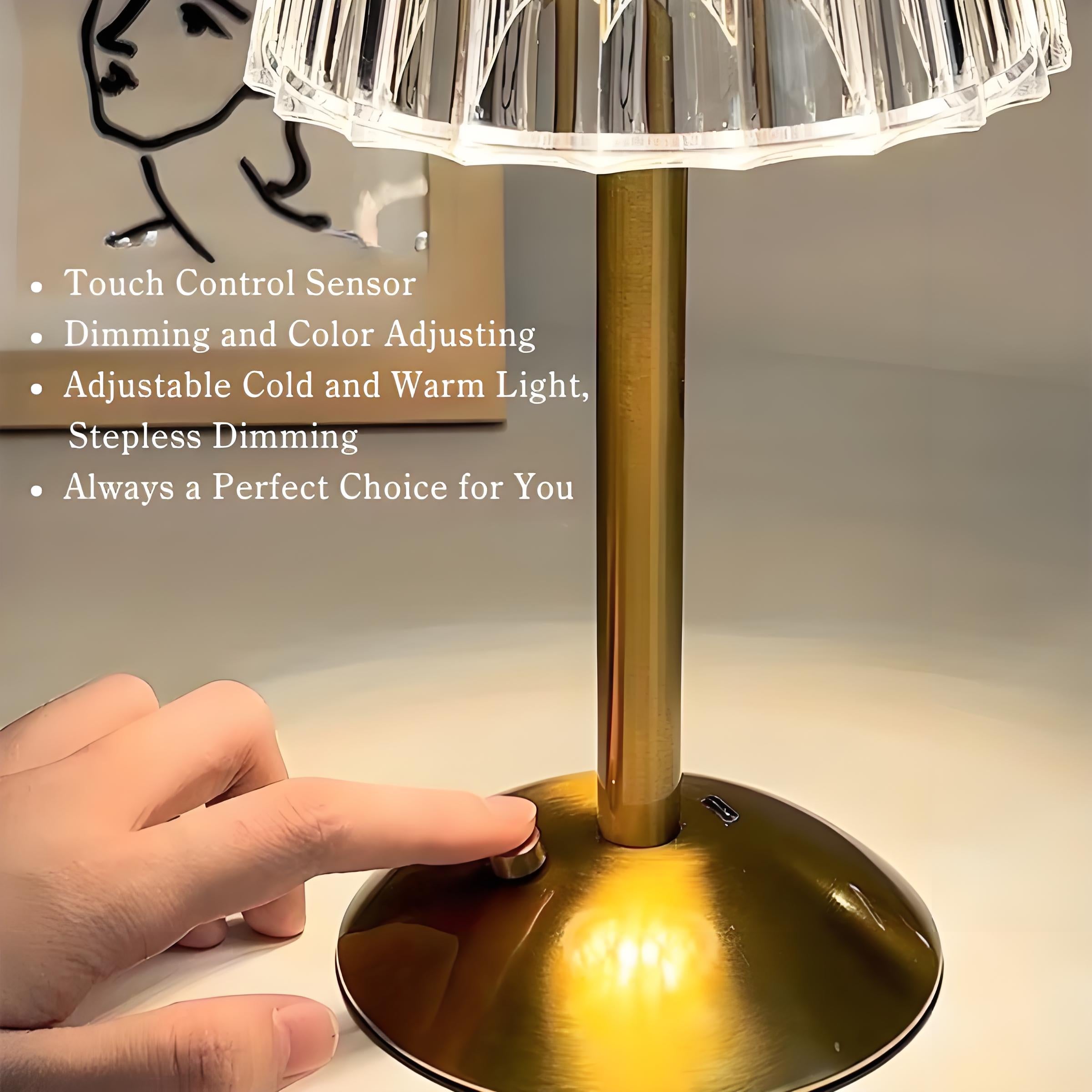 Minimalist Metal Luxury Touch Table Lamp ¨C Creative Diamond Bedroom Nightstand Light, Elegant Touch Control Ambience Lamp