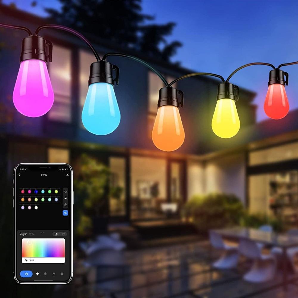 Outdoor String Lights, Color Changing festoon lights outdoor  Bluetooth Garden String Lights, App Control, Ideal for Camper Decor, Party, Patio,Backyard