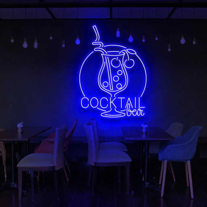 Sophisticated Cocktail Bar Neon Sign Design and Modern Script for Stylish Bar and Restaurant Decor